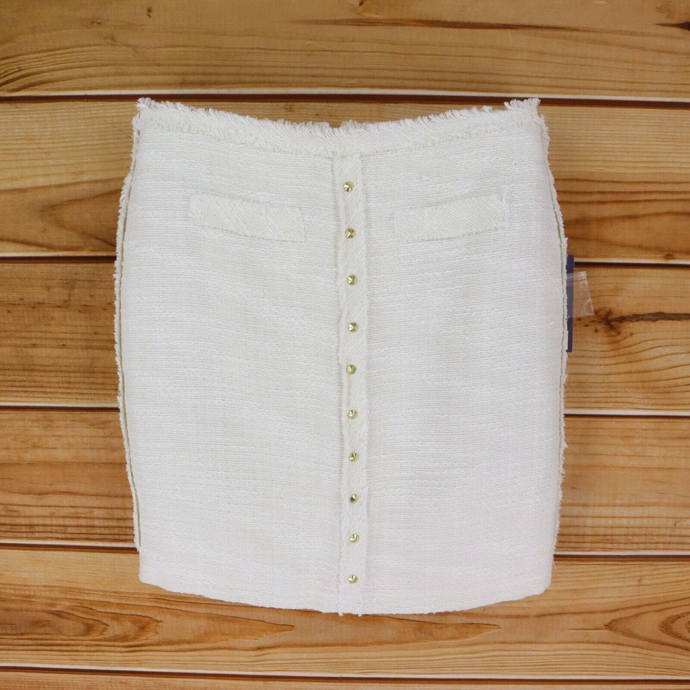 Jennifer Lopez Straight Skirt Lined Studded Front Womens Sz 8 White Sparkles NWT